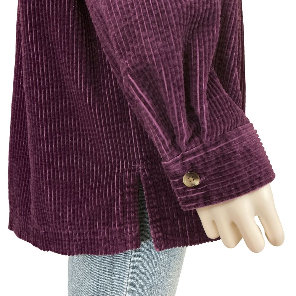 LL Bean Corduroy Shirt Jacket Womens L Purple Chore Barn Plaid Flannel Lined VTG - Picture 7 of 14